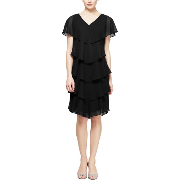 NWT SLNY Georgette Ruffle Tiered Dress - size 14 - Picture 1 of 8